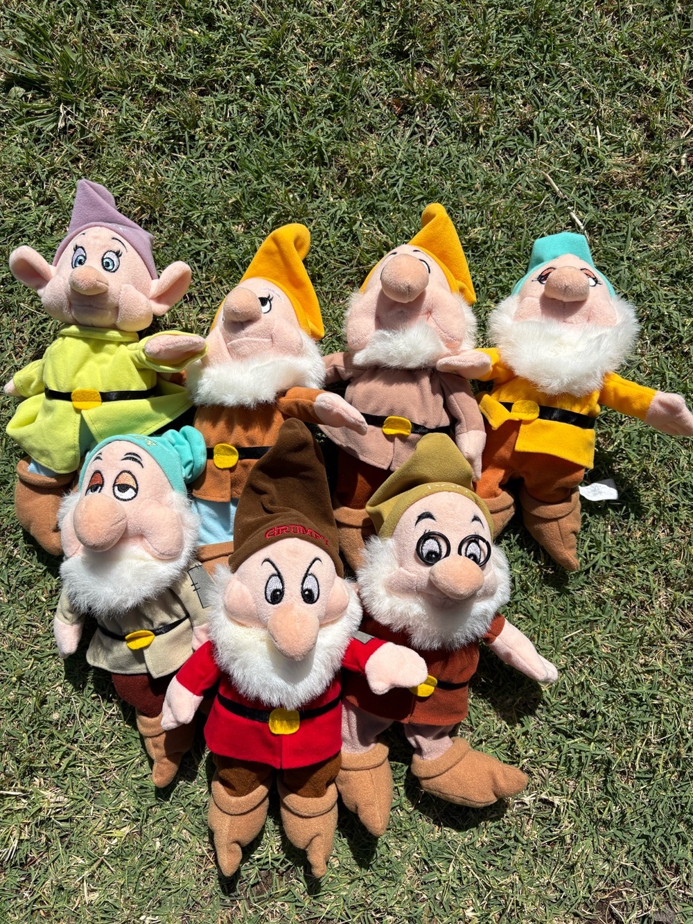 Vintage Snow White Seven 7 Dwarfs Set Disney World Beanie Sitting Plush Y2K 2000